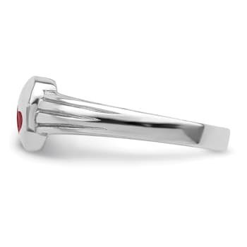 Rhodium Over Sterling Silver Polished and Red Enameled Heart Children's Ring