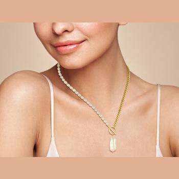 Cultured Freshwater Pearl Curb Chain Necklace in 14k Gold Over Silver
