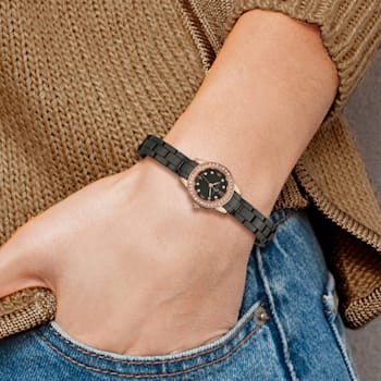 Charles Hubert Ladies Stainless Steel with Ceramic Band Black Dial Watch