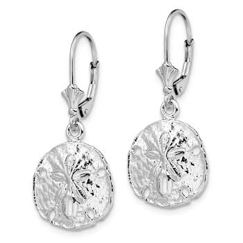 Rhodium Over Sterling Silver Polished Sand Dollar Leverback Earrings