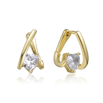Heart Shape CZ Huggie Earrings In 14K Gold Over Brass