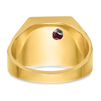 10K Yellow Gold Men's Lab Created Ruby and Diamond Lodge Masonic Ring