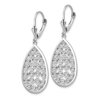 Rhodium Over 14k White Gold Teardrop Filigree Dangle Earrings