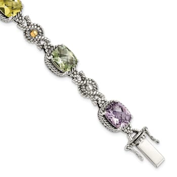 Sterling Silver with 14K Gold Over Sterling Silver Accent Oxidized
Pink/Green/Lemon Quartz Bracelet