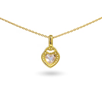 Natural Pink Rose Quartz 14K Yellow Gold Over Sterling Silver Heart
Shape Pendant with Chain
