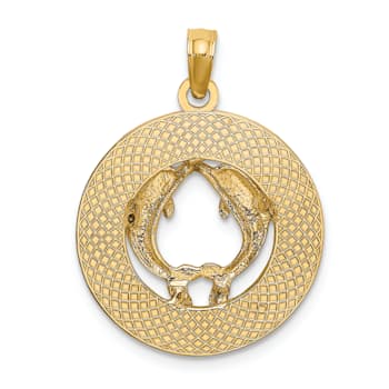 14k Yellow Gold Textured Bahamas Dolphin Pendant