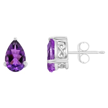 8x5mm Pear Shape Amethyst Rhodium Over Sterling Silver Stud Earrings