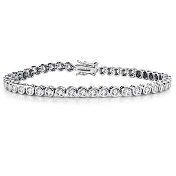 Bezel-Set CZ Tennis Bracelet In White Rhodium Over Brass