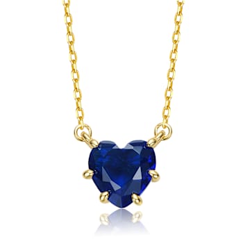 Sapphire Color CZ Heart-Shape Solitaire Necklace In 14K Gold Over Brass