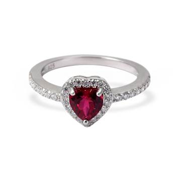 Red Lab Created Ruby Ring With Moissanite Rhodium Over Sterling Silver
Halo Heart Ring
