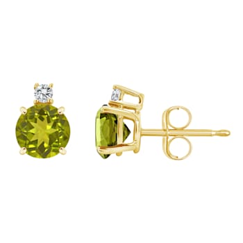 5mm Round Peridot with Diamond Accents 14k Yellow Gold Stud Earrings
