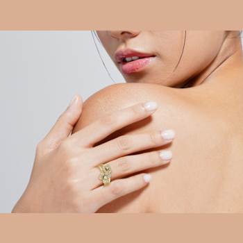 Rachel Zoe CZ Double Flower Stacked Ring in 14K Gold Over Sterling Silver