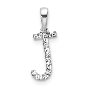 Rhodium Over 14k White Gold Diamond Letter J Initial Pendant