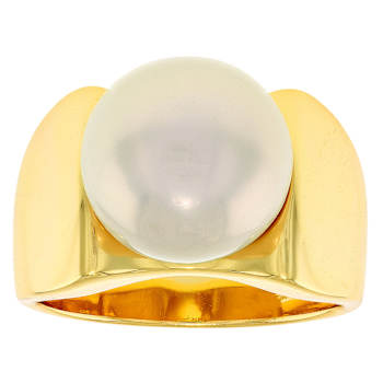 Pearl Solitaire Ring In 18K Gold Over Sterling Silver