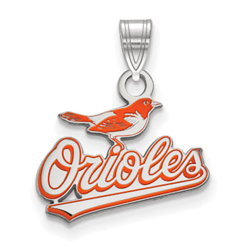 Rhodium Over Sterling Silver MLB Baltimore Orioles LogoArt Enameled Pendant
