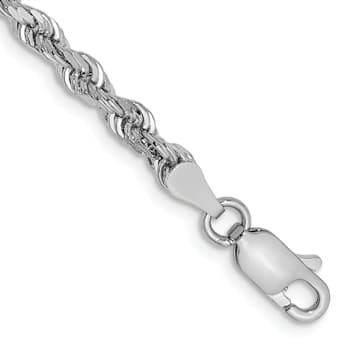 Rhodium Over 10k White Gold 3.35mm Diamond-Cut Quadruple Rope Link Bracelet