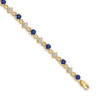 14k Yellow Gold and Rhodium Over 14k Yellow Gold Diamond and Sapphire Bracelet