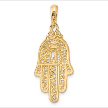 14k Yellow Gold Blue Turquoise Filigree Chamseh Pendant