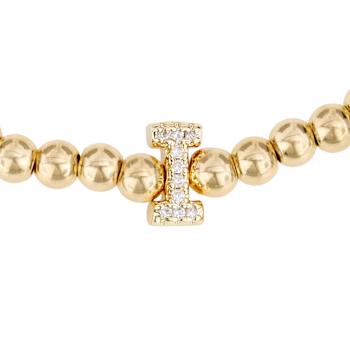 Initial I CZ Beaded Bracelet Set In 14K Gold Over Brass 0.10ctw