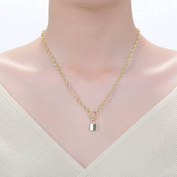 Padlock Locket Charm Necklace In 14K Gold Over Brass