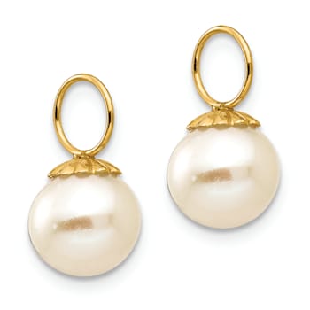 14k Yellow Gold Freshwater Cultured Pearl Hoop Enhancers Earrings