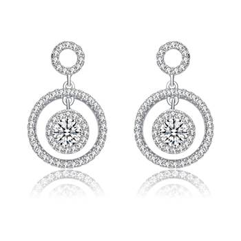 CZ Triple Halo Drop Earrings In Sterling Silver