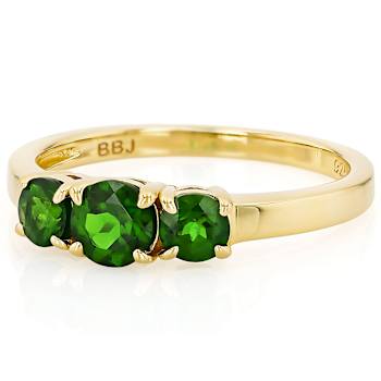 Chrome Diopside Three-Stone Ring In 18K Gold Over Sterling Silver 0.95ctw