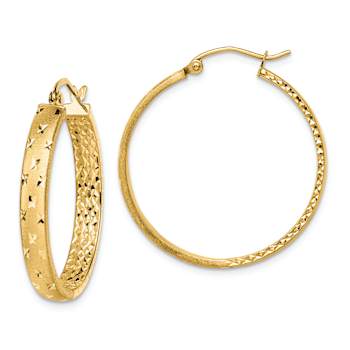 14k Yellow Gold Polished Diamond-Cut 1 3/16" In and Out Hoop Earrings