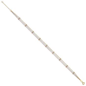 10k Yellow Gold, 10k White Gold and 10k Rose Gold 3-Strand Diamond-Cut
Beaded Cable Link Anklet