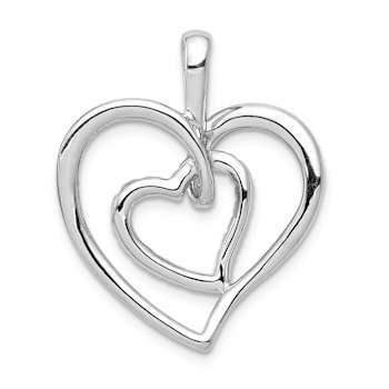 Rhodium Over 14k White Gold Diamond Double Heart Pendant