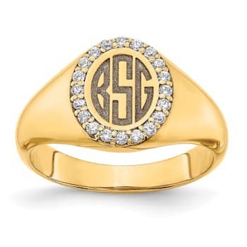 14K Yellow Gold Large Diamond Oval Classic Monogram Signet Ring