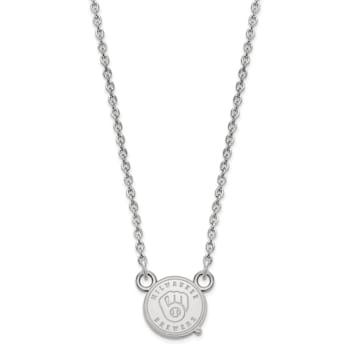 Rhodium Over Sterling Silver MLB LogoArt Milwaukee Brewers Pendant Necklace