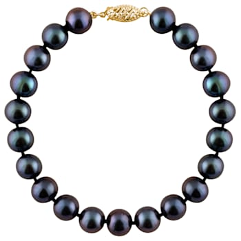7-7.5mm Black Cultured Freshwater Pearl 14k Yellow Gold Jewelry Set