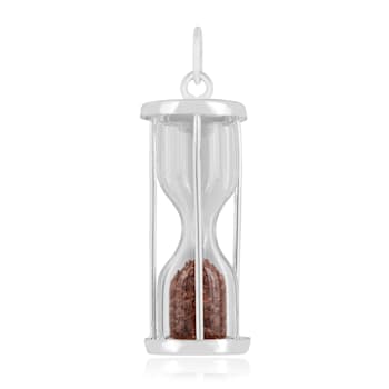 Garnet Rhodium Over Sterling Silver Hourglass Sand Timer Pendant