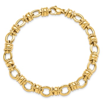 14k Yellow Gold 8mm Polished and Textured Fancy Link Bracelet