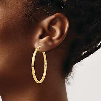 14k Yellow Gold Diamond-Cut 1 3/4" Hoop Earrings