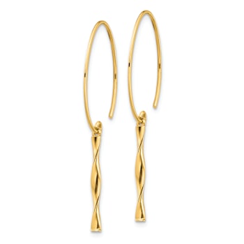 14k Yellow Gold Twist Bar Dangle Threaders Earrings