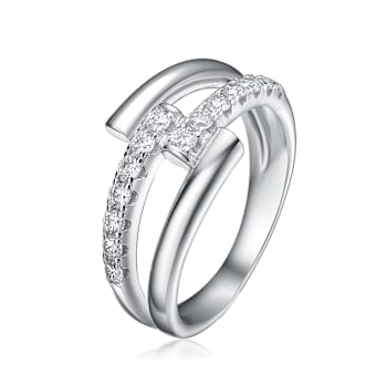 CZ Criss-Cross Bypass Ring In Sterling Silver