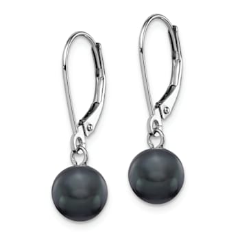 Rhodium Over 14K White Gold 7-8mm Black Round Freshwater Cultured Pearl
Leverback Earrings