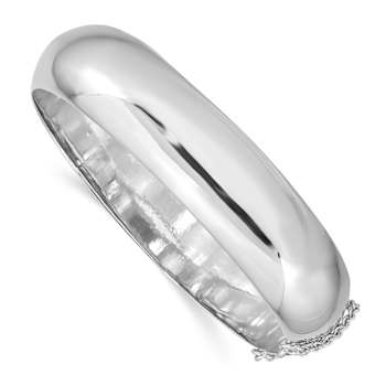 Rhodium Over Sterling Silver 15mm Fancy Hinged Bangle Bracelet