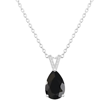 12x8mm Pear Shape Black Onyx With Diamond Accents Rhodium Over Sterling
Silver Pendant with Chain
