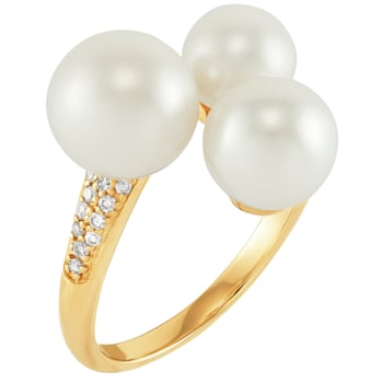 8.5-9mm Round White Freshwater Pearl and 0.14ctw Diamond 10K Yellow Gold Ring