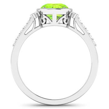 1.9ctw Green Peridot and Diamond 14K White Gold Halo Ring