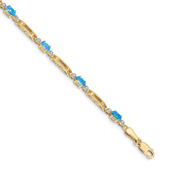 14k Yellow Gold and Rhodium Over 14k Yellow Gold Blue Topaz and Diamond Bracelet