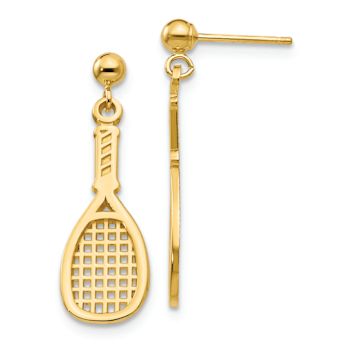 14k Yellow Gold Polished Racquet Dangle Earrings
