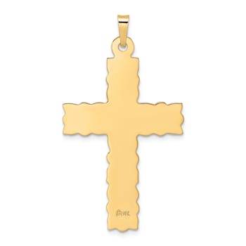 14k Yellow Gold Polished and Textured Floral Solid Cross Pendant