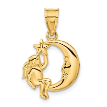 14k Yellow Gold Angel, Moon and Star Pendant