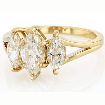 Diamond Simulant Marquise Three-Stone Ring In 18K Gold Over Sterling
Silver 2.56ctw