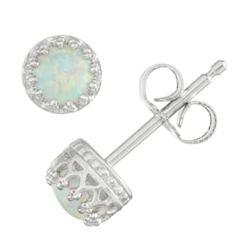 Round Lab Created Opal Sterling Silver Children's Stud Earrings 0.26ctw