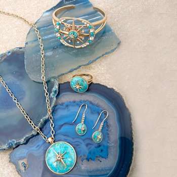 Barse Jewelry Blue Composite Turquoise Gold Tone Celestial Cuff Bracelet